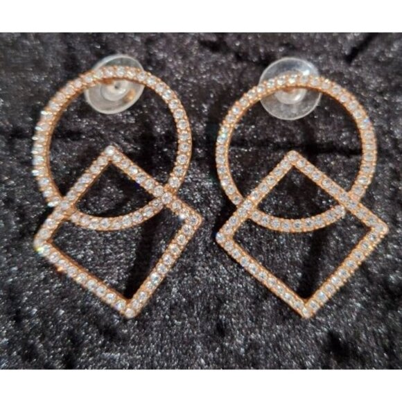 J. Crew Gold Tone Pave' Crystal Circle and Square Earring and Necklace Set-Excel - Picture 4 of 5